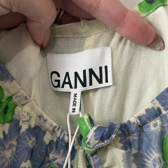 NWT Ganni Womens Short Sleeve Floral Ruched Mini Dress Size Sz34 (2) - Picture 6 of 8